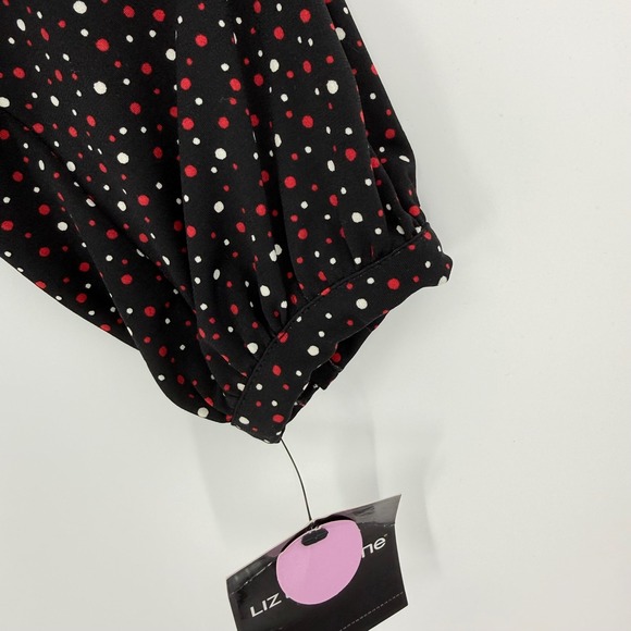 Liz Claiborne Career XL Blouse Polka Dot Keyhole Neck Long Sleeve Minimalist - Picture 3 of 6
